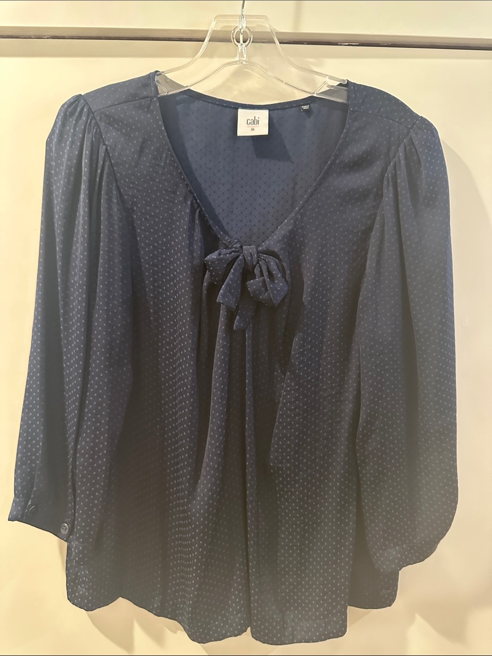 CAbi Navy Dot Tie-Front Blouse